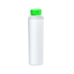 White plastic bottle mockup for dairy , milk, yogurt. Isolated on white background. Container with green cap.