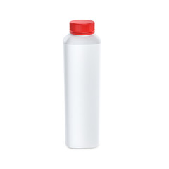 White plastic bottle mockup for dairy , milk, yogurt. Isolated on white background. Container with red cap.