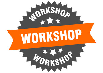 workshop sign. workshop orange-black circular band label