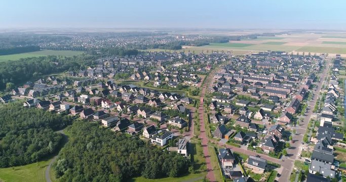 Houses in the Dutch City Emmeloord, Flevoland, Netherlands / Holland &ndash; 4K Drone Footage
