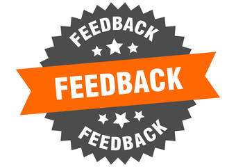 feedback sign. feedback orange-black circular band label