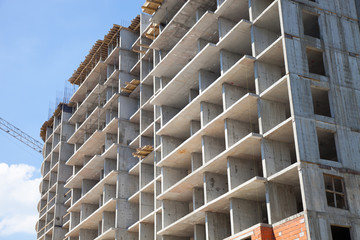 New building under construction. Side view.