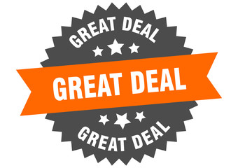 great deal sign. great deal orange-black circular band label