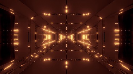 futuristic sci-fi space ship tunnel corridor 3d illustration wallpaper background