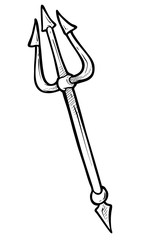 Cartoon graphic black and white hand drawn devil sharp trident. Isolated on white background. Halloween vector icon.