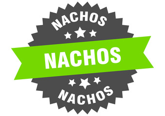 nachos sign. nachos green-black circular band label