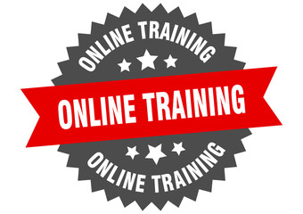 Obraz premium online training sign. online training red-black circular band label