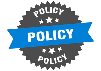 policy sign. policy blue-black circular band label