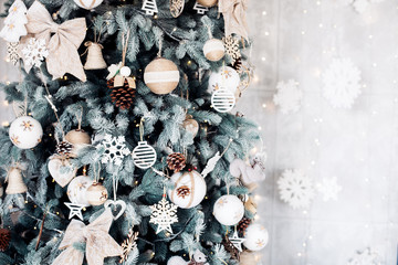 Fototapeta premium Christmas tree and Christmas decorations.Holiday background. New Year's decorations Close up.