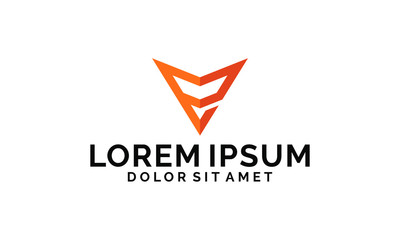 Initial letter e logo template with sharp arrow head triangle symbol in flat design monogram illustration