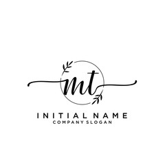 MT Beauty vector initial logo, handwriting logo.