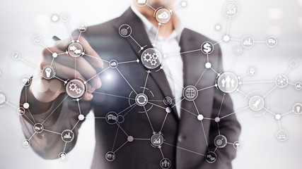 Business process structure industrial workflow diagram automation innovation concept on virtual...