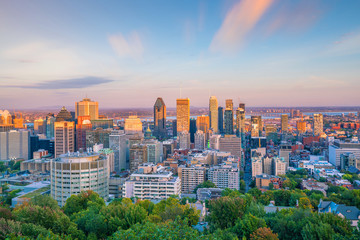 Fototapeta na wymiar Montreal from top view at sunset in Canada