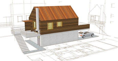  modern house sketch 3d illustration