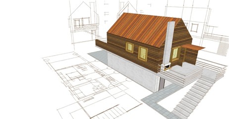  modern house sketch 3d illustration