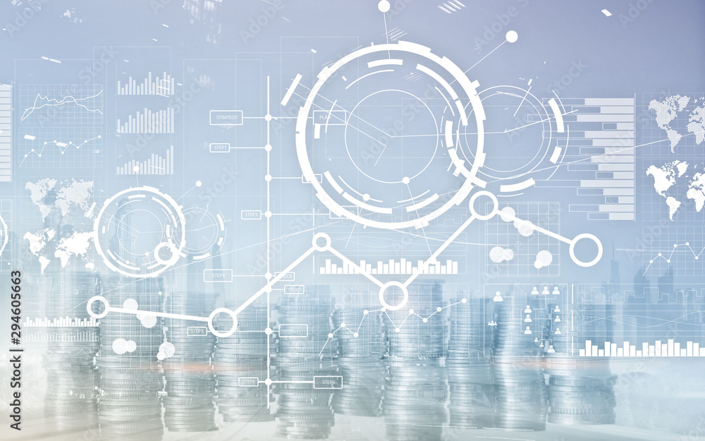 Poster creative digital abstract business interface background. financial chart graph diagram and icon on v