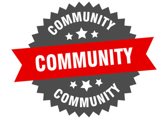 community sign. community red-black circular band label
