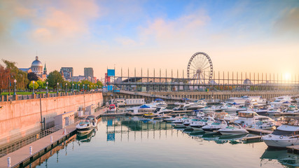 Old port area with  boats in Montreal city
