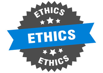 ethics sign. ethics blue-black circular band label