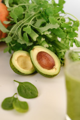 Avocado for making smoothie. Fresh ripe avocados on white background. The concept of healthy eating and dieting.