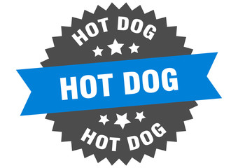 hot dog sign. hot dog blue-black circular band label