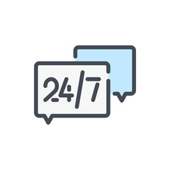 24/7 online support color line icon. Chat bubbles with assistant help message vector outline colorful sign.