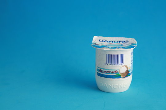 Saragossa Spain. June 11, 2019, DAnone brand sugary yogurt
