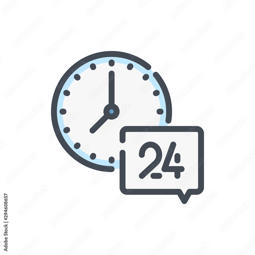 Aufkleber сall center hours color line icon. time clock with chat box vector outline colorful sign.
