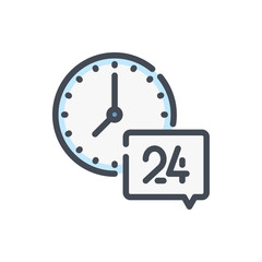 Сall center hours color line icon. Time clock with chat box vector outline colorful sign.
