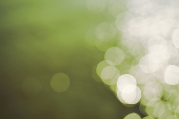 White glitter lighting circle on green background for the celebration of the holiday season, Defocus light reflection and bokeh from water surface