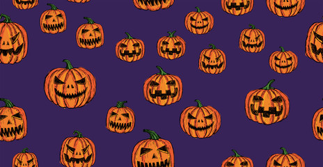 Halloween pumpkin set. Hand drawn illustration.