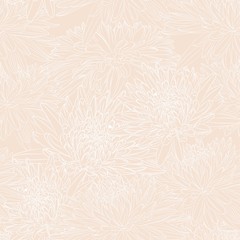 Elegant seamless pattern with hand drawn line chrysanthemum flowers, design elements. Floral pattern for wedding invitations, greeting cards, scrapbooking, print, gift wrap, manufacturing.