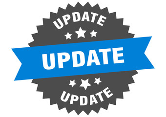 update sign. update blue-black circular band label