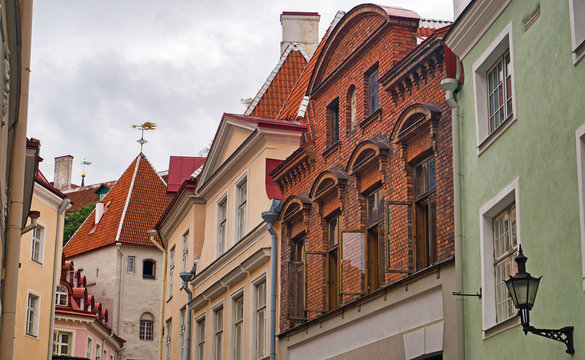 Narrow old streets in old Tallinn, Estonia.