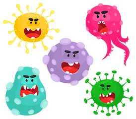 Fotobehang Set of bacteria or viruses. Vector isolates in cartoon flat style on a white background. © EkaterinaGr