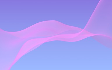 Pink wave on blue sky abstract background. Fluttering pink scarf. Waving on wind pink fabric. 3D illustration