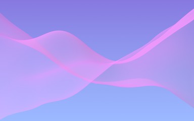 Pink wave on blue sky abstract background. Fluttering pink scarf. Waving on wind pink fabric. 3D illustration