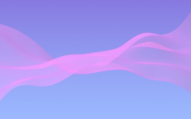 Pink wave on blue sky abstract background. Fluttering pink scarf. Waving on wind pink fabric. 3D illustration