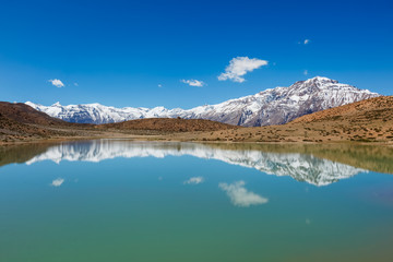 Fototapeta na wymiar Dhankar Lake. Spiti Valley, Himachal Pradesh, India
