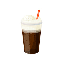 Glass of ice cream cola with straw. Vector illustration cartoon flat icon isolated on white.