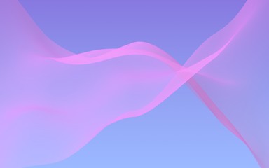 Pink wave on blue sky abstract background. Fluttering pink scarf. Waving on wind pink fabric. 3D illustration