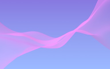 Pink wave on blue sky abstract background. Fluttering pink scarf. Waving on wind pink fabric. 3D illustration