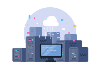 Data center. Hosting, cloud storage, server storage. Big data.