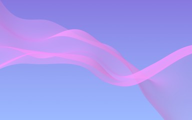 Pink wave on blue sky abstract background. Fluttering pink scarf. Waving on wind pink fabric. 3D illustration