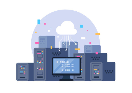Data center. Hosting, cloud storage, server storage. Big data.