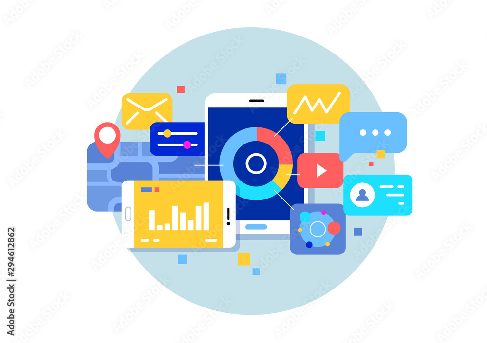 Poster user interface design, application development and ui, ux design. social networking services and sma