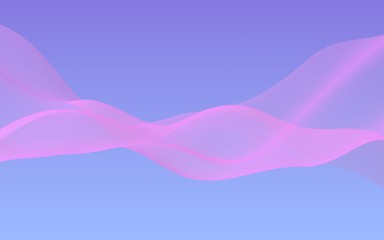 Pink wave on blue sky abstract background. Fluttering pink scarf. Waving on wind pink fabric. 3D illustration