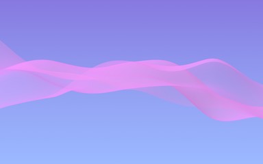 Pink wave on blue sky abstract background. Fluttering pink scarf. Waving on wind pink fabric. 3D illustration