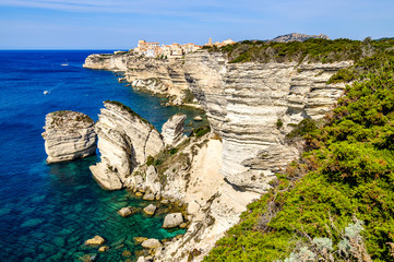 coastline and old town of bonifacio on corsica