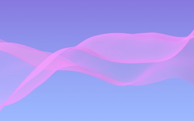 Pink wave on blue sky abstract background. Fluttering pink scarf. Waving on wind pink fabric. 3D illustration